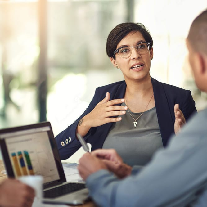Strategist leading a client conversation
